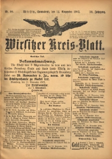 Wirsitzer Kreis-Blatt: herausgegeben vom K&ouml;niglichen Landraths-Amte 1903.11.14 Jg.59 Nr90