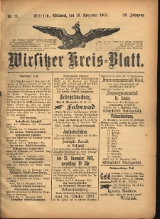 Wirsitzer Kreis-Blatt: herausgegeben vom K&ouml;niglichen Landraths-Amte 1903.11.18 Jg.59 Nr91