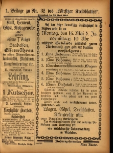 1. Beilage zu Nr.32 des &bdquo;Wirsitzer Kreisblattes&rdquo; 1904.04.23