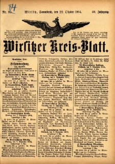 Wirsitzer Kreis-Blatt: herausgegeben vom K&ouml;niglichen Landraths-Amte 1904.10.22 Jg.60 Nr84