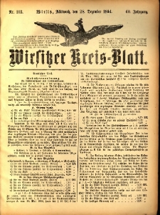 Wirsitzer Kreis-Blatt: herausgegeben vom K&ouml;niglichen Landraths-Amte 1904.12.28 Jg.60 Nr103