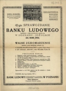 Sprawozdanie Banku Ludowego Sp&oacute;łdzielni z Odpowiedzialnością Ograniczoną w Poznaniu - Jeżycach za Rok ... 1936-1938