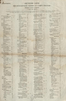 [Druk ulotny Komitetu Francusko-Polskiego] Deuxi&egrave;me liste des souscriptions vers&eacute;es au Comit&eacute; Polonais