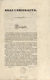 Kraj i Emigracya. Prospekt