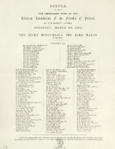 [Zawiadomienie] Dinner in aid of Literary Association of the Friends of Poland, at the London Tavern [...]
