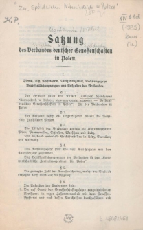 Satzung des Verbandes deutscher Genossenschaften in Polen