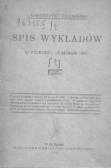 Uniwersytet Poznański: spis wykład&oacute;w 1919-1938/39
