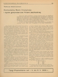 Komunalny Bank Kredytowy i życie gospodarcze Polski zachodniej