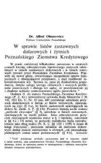 W sprawie list&oacute;w zastawnych dolarowych i żytnich Poznańskiego Ziemstwa Kredytowego