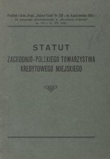 Statut Zachodnio-Polskiego Towarzystwa Kredytowego Miejskiego : rok 1933