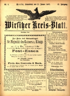 Wirsitzer Kreis-Blatt: herausgegeben vom Königlichen Landraths-Amte 1905.01.21 Jg.61 Nr6
