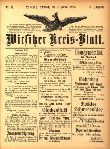 Wirsitzer Kreis-Blatt: herausgegeben vom Königlichen Landraths-Amte 1905.02.08 Jg.61 Nr11