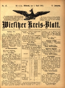 Wirsitzer Kreis-Blatt: herausgegeben vom Königlichen Landraths-Amte 1905.04.05 Jg.61 Nr27