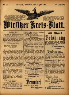 Wirsitzer Kreis-Blatt: herausgegeben vom Königlichen Landraths-Amte 1905.07.08 Jg.61 Nr54