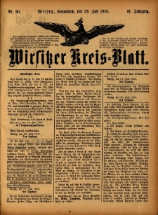 Wirsitzer Kreis-Blatt: herausgegeben vom Königlichen Landraths-Amte 1905.07.29 Jg.61 Nr60