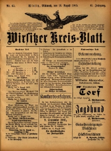 Wirsitzer Kreis-Blatt: herausgegeben vom Königlichen Landraths-Amte 1905.08.16 Jg.61 Nr65