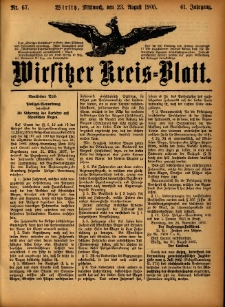 Wirsitzer Kreis-Blatt: herausgegeben vom Königlichen Landraths-Amte 1905.08.23 Jg.61 Nr67