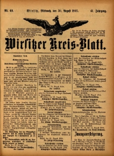 Wirsitzer Kreis-Blatt: herausgegeben vom Königlichen Landraths-Amte 1905.08.30 Jg.61 Nr69