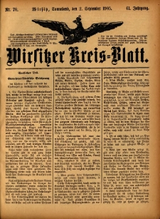 Wirsitzer Kreis-Blatt: herausgegeben vom Königlichen Landraths-Amte 1905.09.02 Jg.61 Nr70