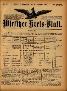 Wirsitzer Kreis-Blatt: herausgegeben vom Königlichen Landraths-Amte 1905.11.18 Jg.61 Nr92