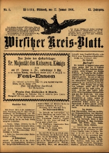 Wirsitzer Kreis-Blatt: herausgegeben vom K&ouml;niglichen Landraths-Amte 1906.01.17 Jg.62 Nr5