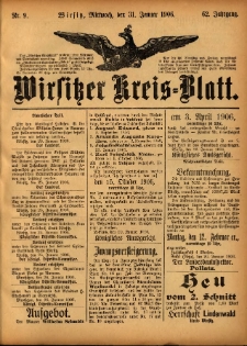 Wirsitzer Kreis-Blatt: herausgegeben vom K&ouml;niglichen Landraths-Amte 1906.01.31 Jg.62 Nr9