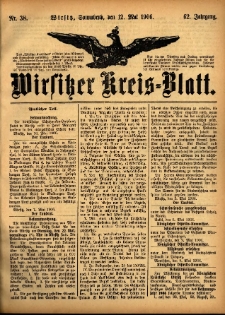 Wirsitzer Kreis-Blatt: herausgegeben vom K&ouml;niglichen Landraths-Amte 1906.05.12 Jg.62 Nr38