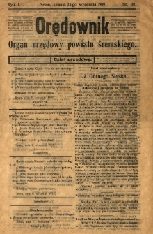 Orędownik Urzędowy Powiatu Śremskiego. 1919.09.13 R.1 Nr110