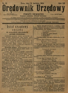 Orędownik Urzędowy Powiatu Śremskiego. 1924.04.19 R.8 Nr16