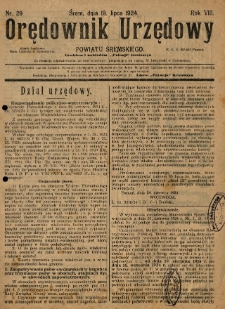 Orędownik Urzędowy Powiatu Śremskiego. 1924.07.19 R.8 Nr29