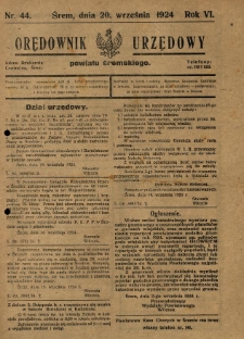 Orędownik Urzędowy Powiatu Śremskiego. 1924.09.20 R.6 Nr44