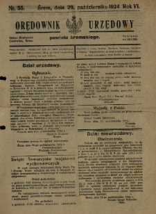 Orędownik Urzędowy Powiatu Śremskiego. 1924.10.29 R.6 Nr55