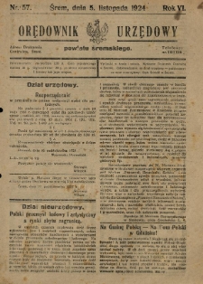 Orędownik Urzędowy Powiatu Śremskiego. 1924.11.05 R.6 Nr57