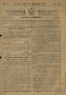 Orędownik Urzędowy Powiatu Śremskiego. 1925.01.14 R.7 Nr3