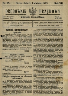 Orędownik Urzędowy Powiatu Śremskiego. 1925.04.01 R.7 Nr25
