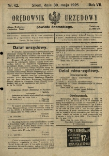 Orędownik Urzędowy Powiatu Śremskiego. 1925.05.30 R.7 Nr42