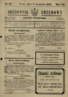 Orędownik Urzędowy Powiatu Śremskiego. 1925.09.02 R.7 Nr69