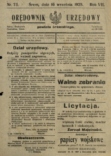 Orędownik Urzędowy Powiatu Śremskiego. 1925.09.16 R.7 Nr73
