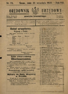 Orędownik Urzędowy Powiatu Śremskiego. 1925.09.23 R.7 Nr75