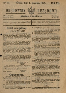 Orędownik Urzędowy Powiatu Śremskiego. 1925.12.01 R.7 Nr95