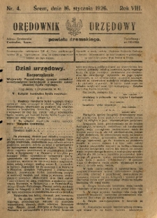 Orędownik Urzędowy Powiatu Śremskiego. 1926.01.16 R.8 Nr4