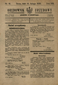 Orędownik Urzędowy Powiatu Śremskiego. 1926.02.10 R.8 Nr10