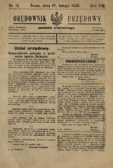 Orędownik Urzędowy Powiatu Śremskiego. 1926.02.17 R.8 Nr12