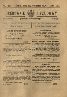 Orędownik Urzędowy Powiatu Śremskiego. 1926.04.10 R.8 Nr26