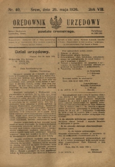 Orędownik Urzędowy Powiatu Śremskiego. 1926.05.29 R.8 Nr40
