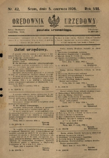 Orędownik Urzędowy Powiatu Śremskiego. 1926.06.05 R.8 Nr42