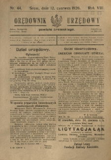 Orędownik Urzędowy Powiatu Śremskiego. 1926.06.12 R.8 Nr44