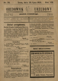 Orędownik Urzędowy Powiatu Śremskiego. 1926.07.30 R.8 Nr59