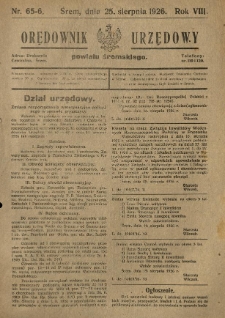 Orędownik Urzędowy Powiatu Śremskiego. 1926.08.25 R.8 Nr65-66