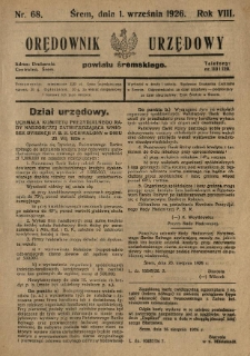 Orędownik Urzędowy Powiatu Śremskiego. 1926.09.01 R.8 Nr68